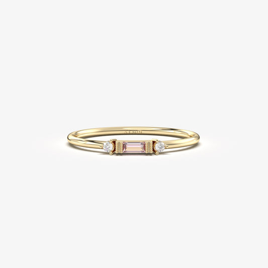 10K Gold Unique Baguette Pink and Cz Ring - 2S6PNK