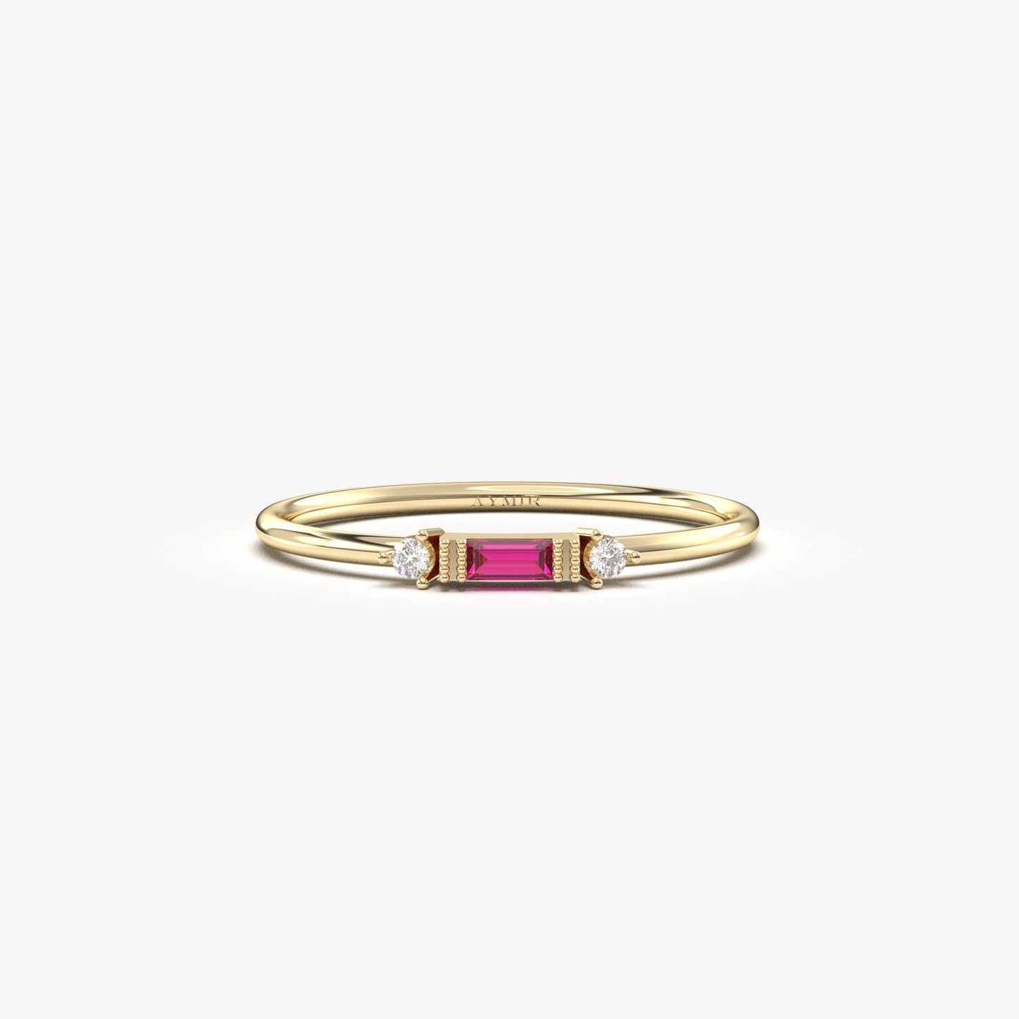10K Gold Baguette Ruby and Thin Cz Ring - 2S6RBY