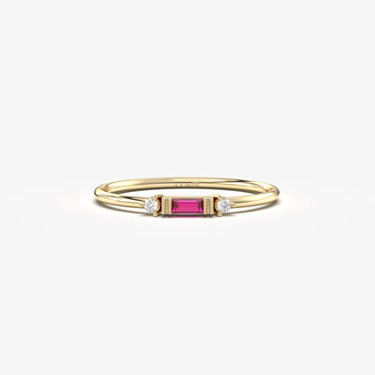 10K Gold Baguette Ruby and Thin Cz Ring - 2S6RBY
