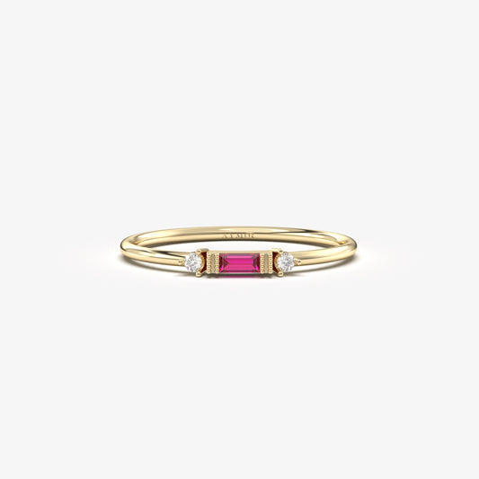 10K Gold Baguette Ruby and Thin Cz Ring - 2S6RBY