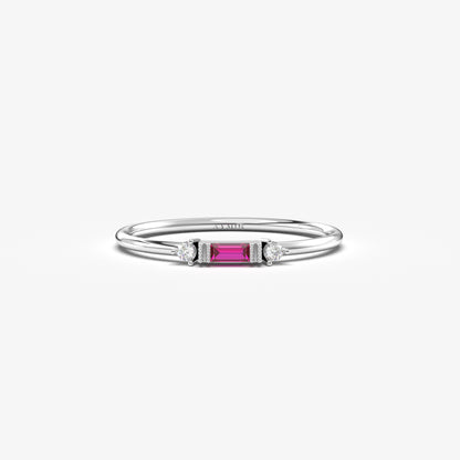 10K Gold Baguette Ruby and Thin Cz Ring - 2S6RBY