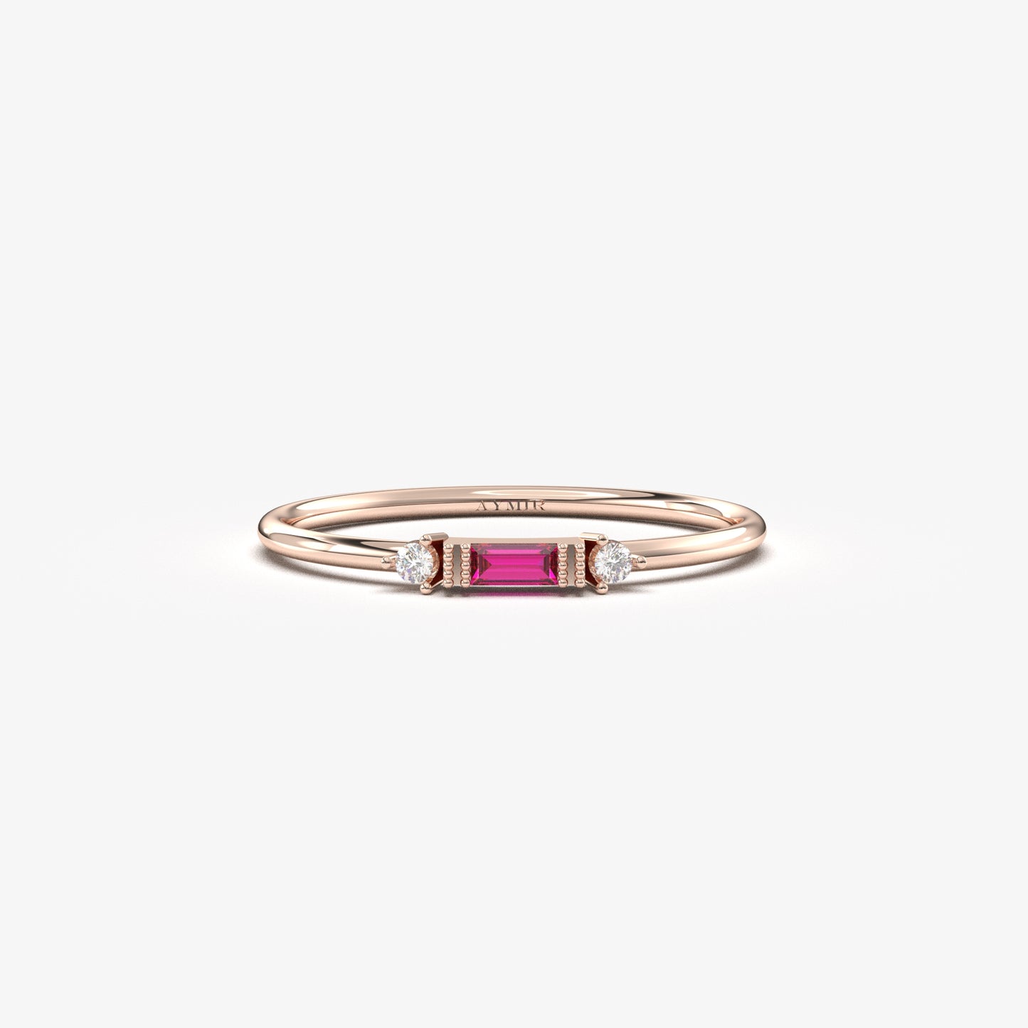 10K Gold Baguette Ruby and Thin Cz Ring - 2S6RBY