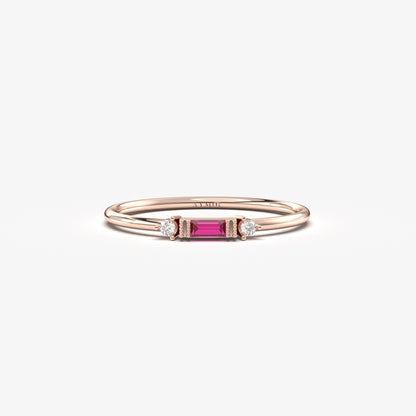 10K Gold Baguette Ruby and Thin Cz Ring - 2S6RBY