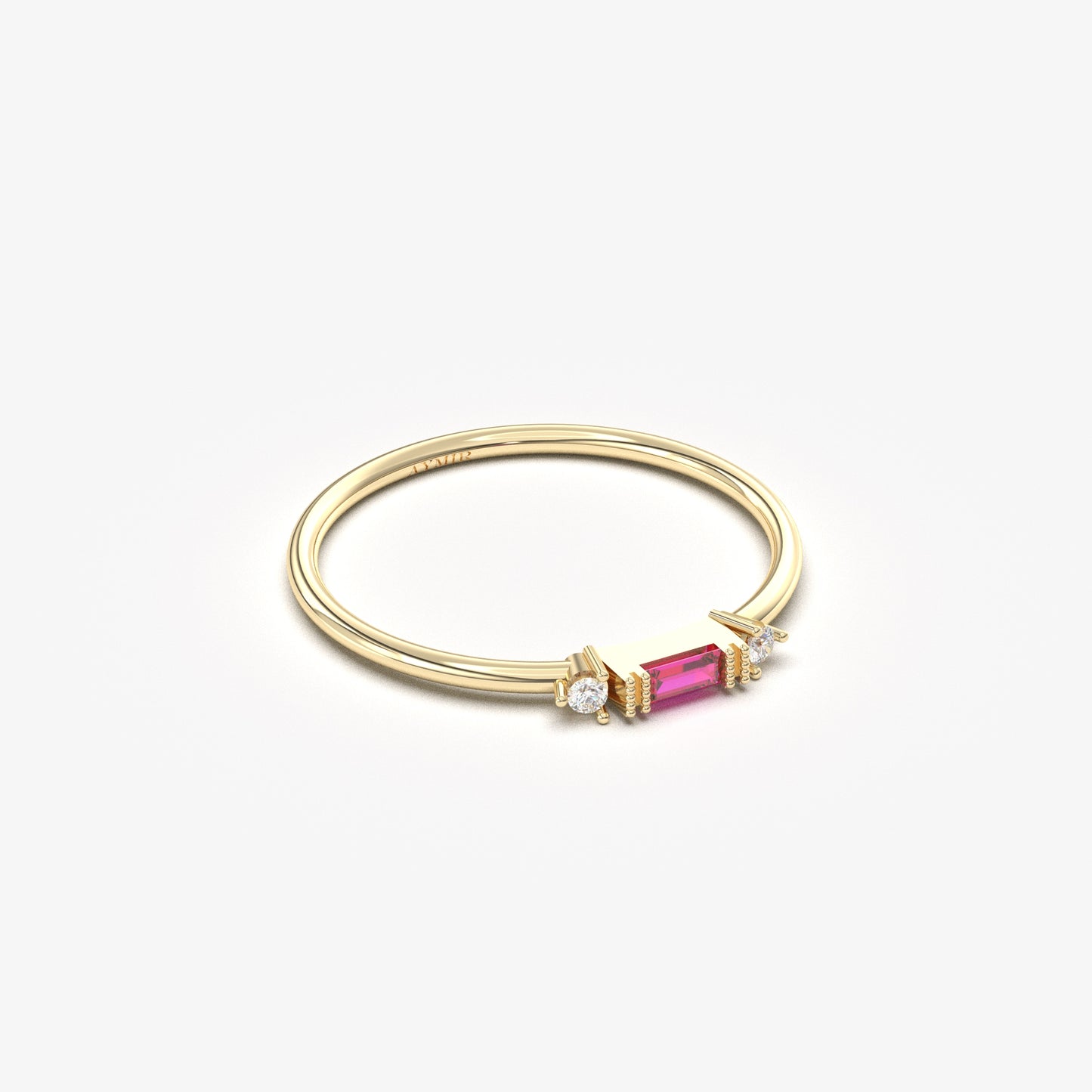 10K Gold Baguette Ruby and Thin Cz Ring - 2S6RBY