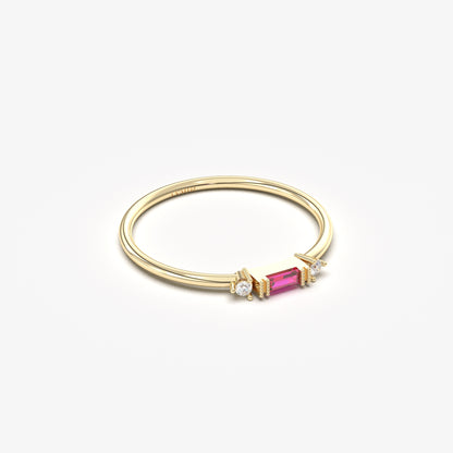 10K Gold Baguette Ruby and Thin Cz Ring - 2S6RBY