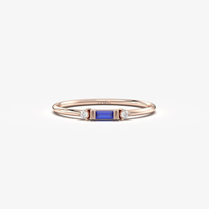 10K Gold Baguette Cut Sapphire and Cz Ring - 2S6SAP