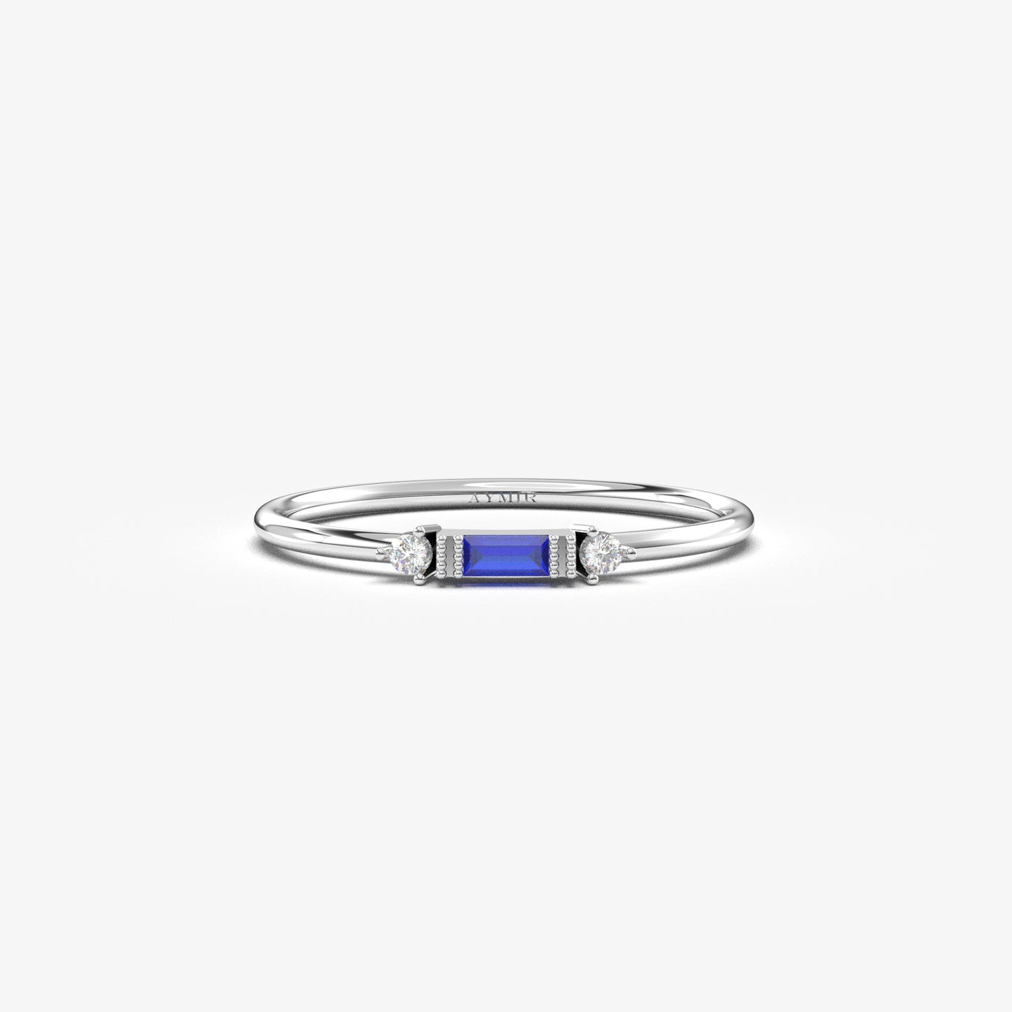 10K Gold Baguette Cut Sapphire and Cz Ring - 2S6SAP