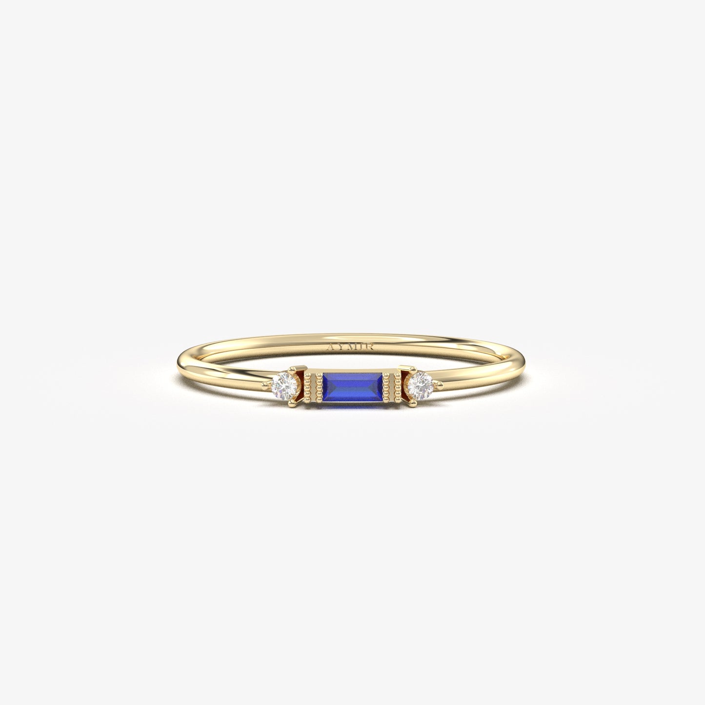 10K Gold Baguette Cut Sapphire and Cz Ring - 2S6SAP