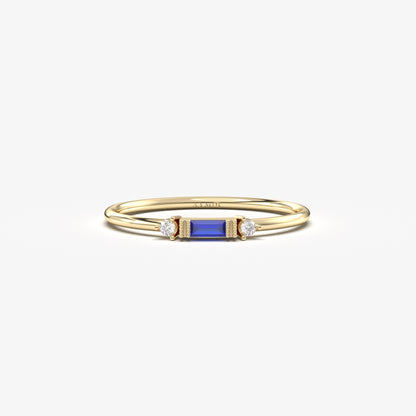 10K Gold Baguette Cut Sapphire and Cz Ring - 2S6SAP