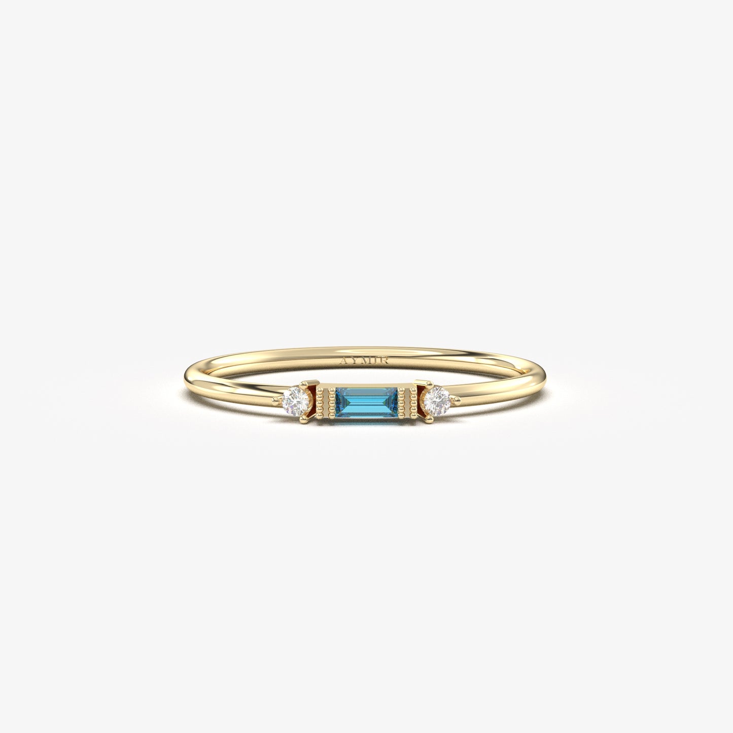 10K Gold Thin Baguette Sky Blue and Cz Ring - 2S6SKY