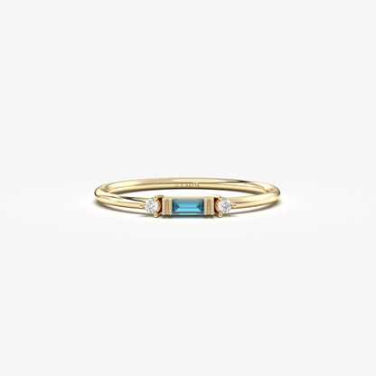10K Gold Thin Baguette Sky Blue and Cz Ring - 2S6SKY