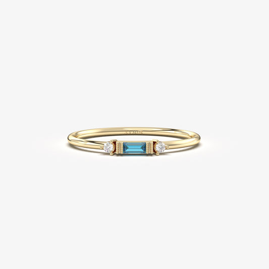 10K Gold Thin Baguette Sky Blue and Cz Ring - 2S6SKY