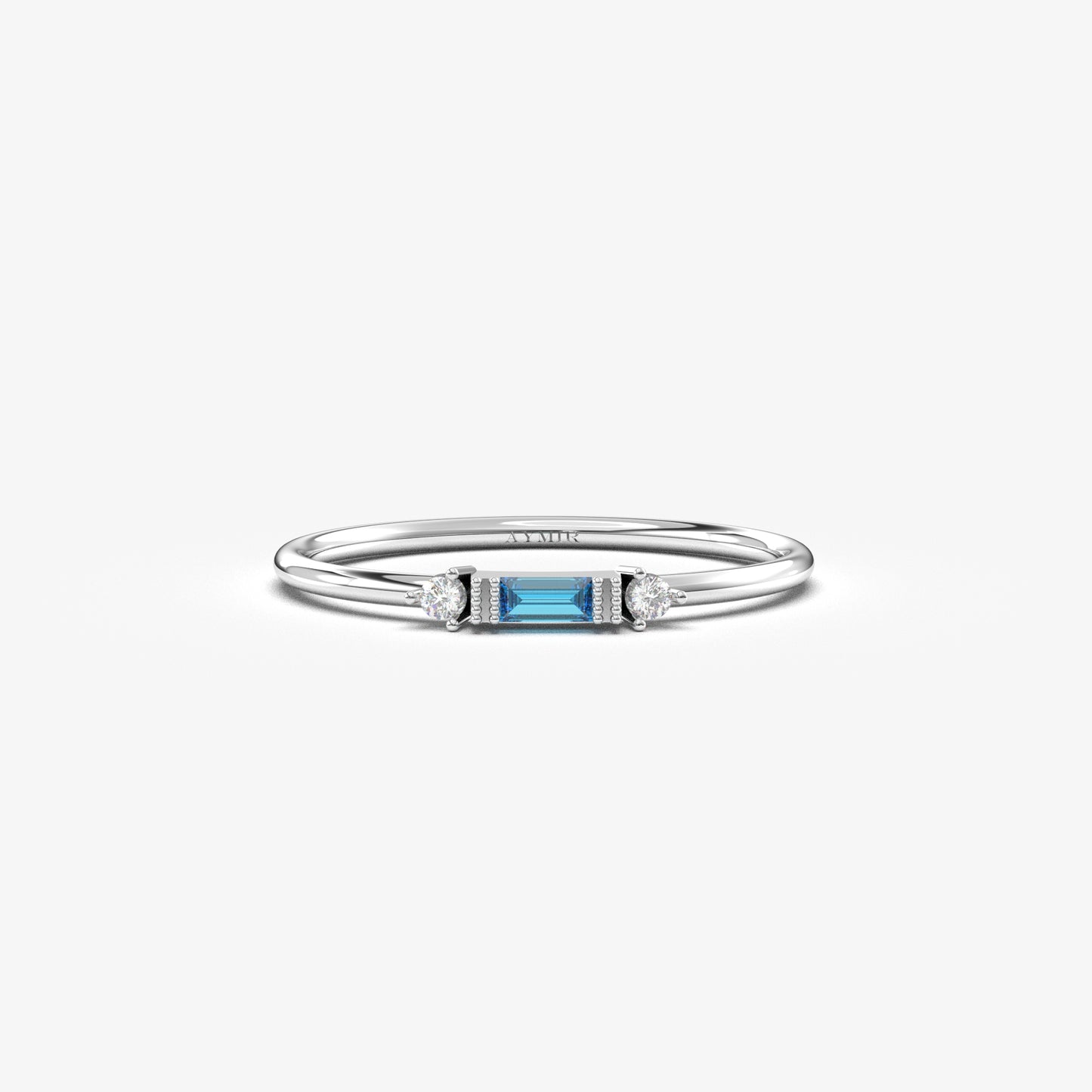 10K Gold Thin Baguette Sky Blue and Cz Ring - 2S6SKY