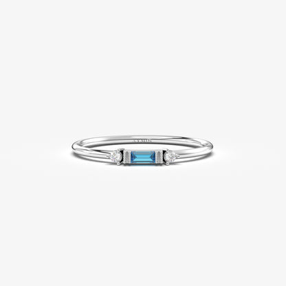 10K Gold Thin Baguette Sky Blue and Cz Ring - 2S6SKY
