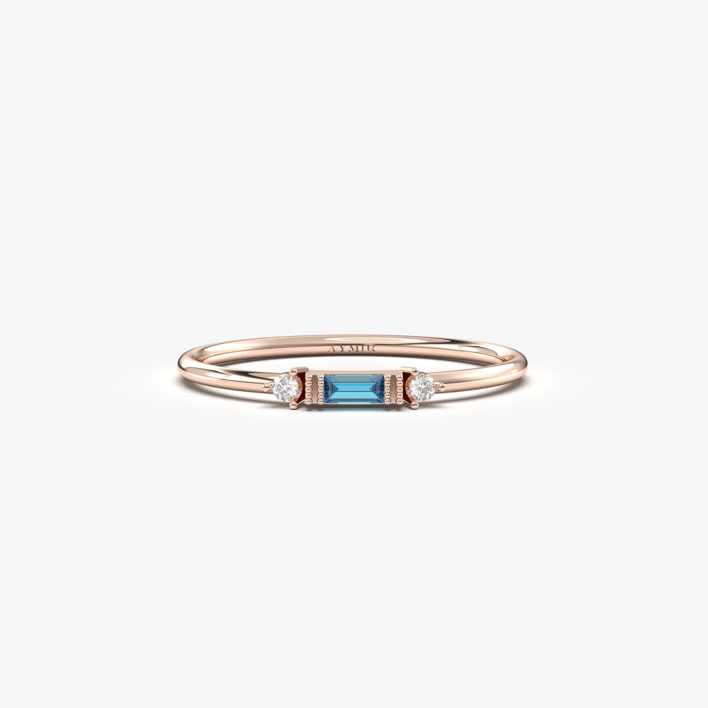 10K Gold Thin Baguette Sky Blue and Cz Ring - 2S6SKY