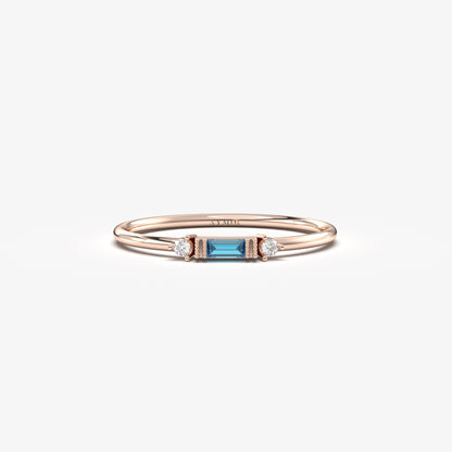 10K Gold Thin Baguette Sky Blue and Cz Ring - 2S6SKY