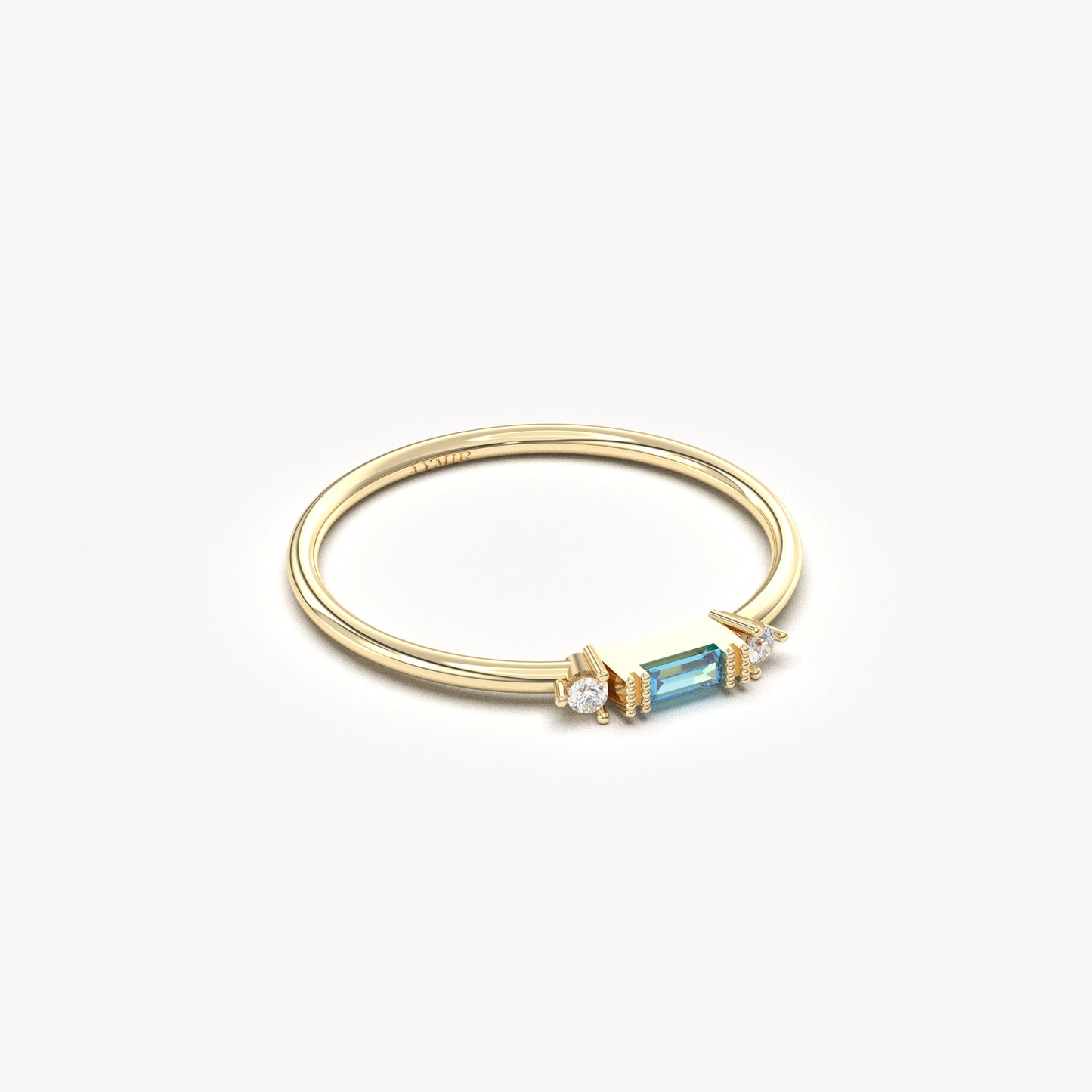 10K Gold Thin Baguette Sky Blue and Cz Ring - 2S6SKY