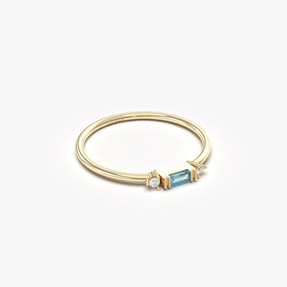 10K Gold Thin Baguette Sky Blue and Cz Ring - 2S6SKY