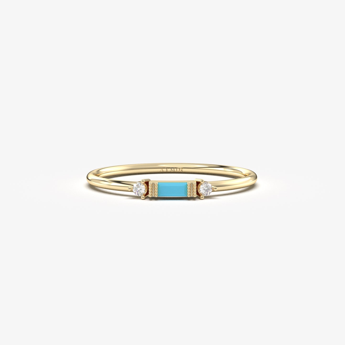 10K Gold Baguette Turquoise and Dainty Cz Ring - 2S6TURQ
