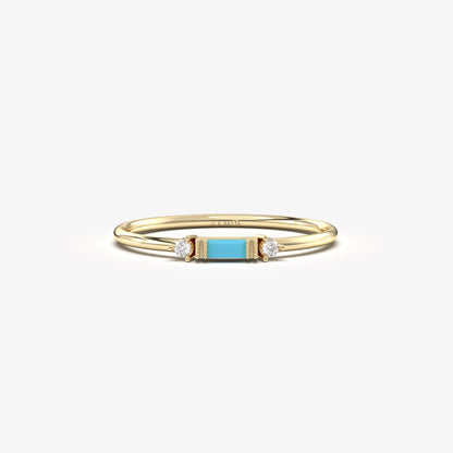 10K Gold Baguette Turquoise and Dainty Cz Ring - 2S6TURQ