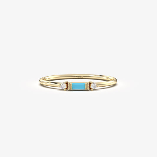 10K Gold Baguette Turquoise and Dainty Cz Ring - 2S6TURQ