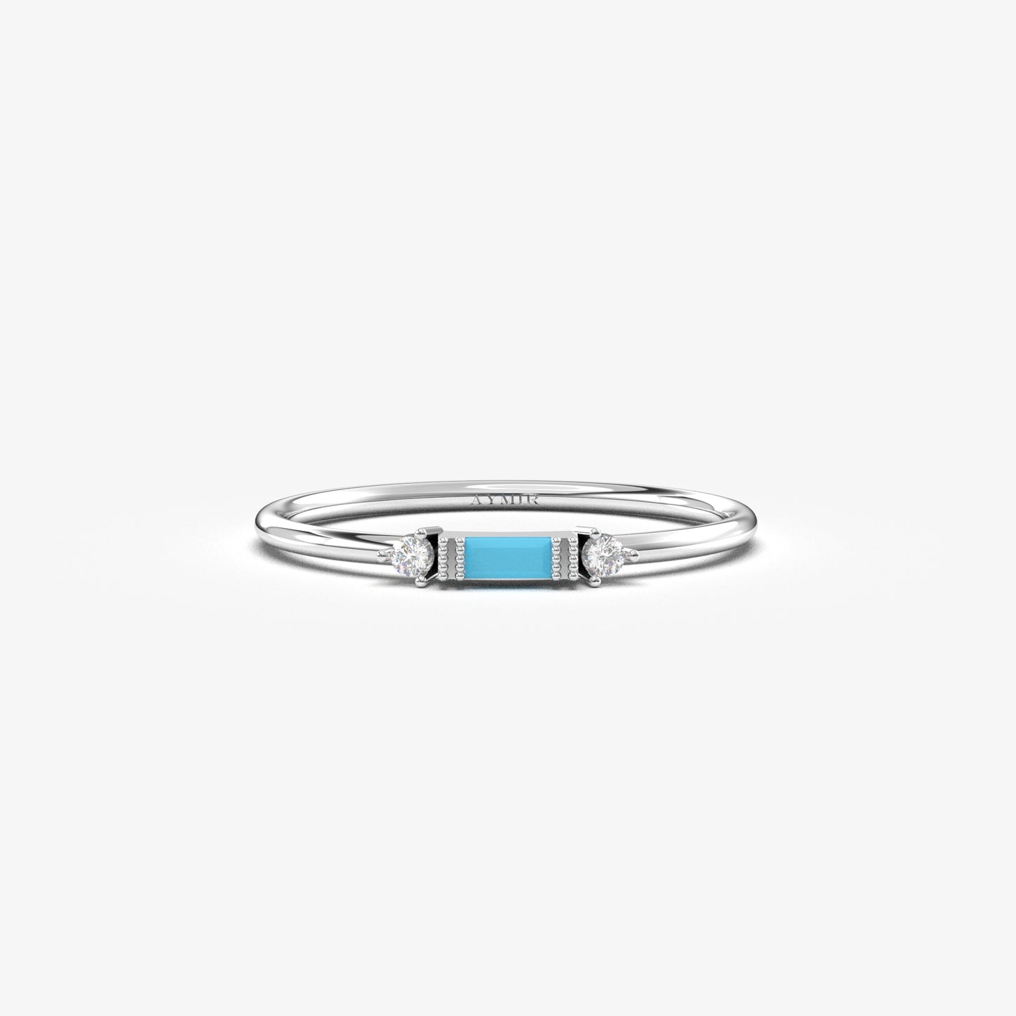 10K Gold Baguette Turquoise and Dainty Cz Ring - 2S6TURQ