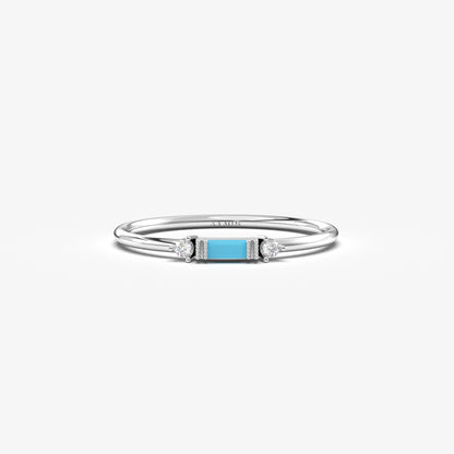 10K Gold Baguette Turquoise and Dainty Cz Ring - 2S6TURQ