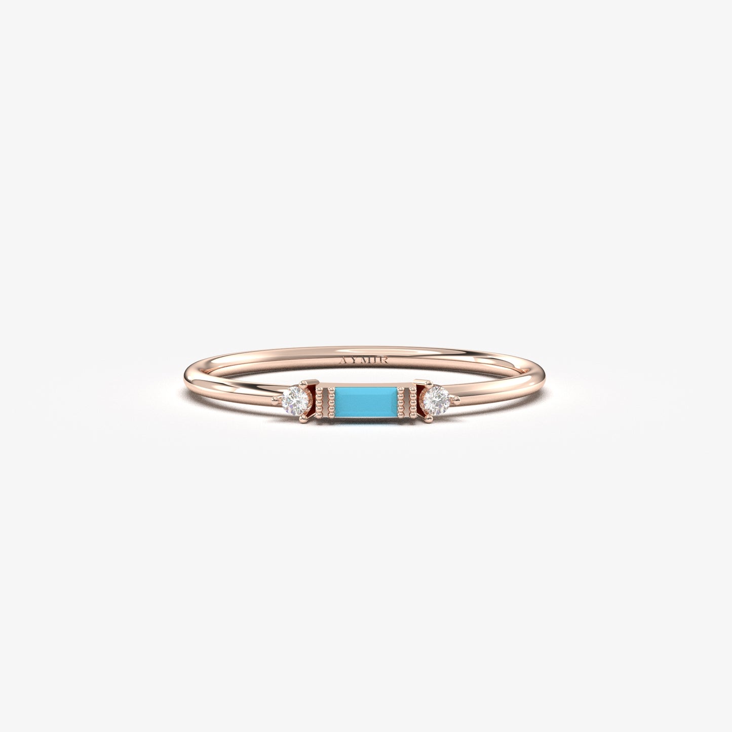 10K Gold Baguette Turquoise and Dainty Cz Ring - 2S6TURQ