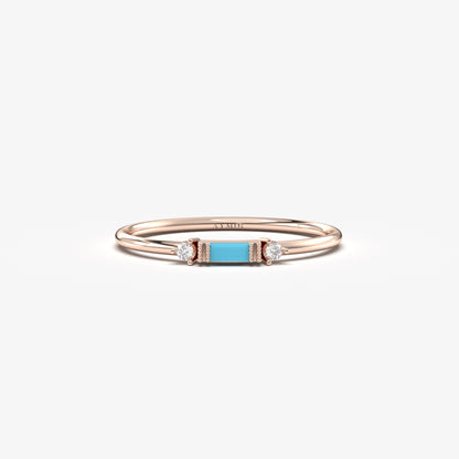 10K Gold Baguette Turquoise and Dainty Cz Ring - 2S6TURQ
