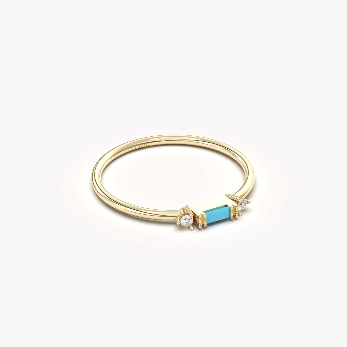 10K Gold Baguette Turquoise and Dainty Cz Ring - 2S6TURQ