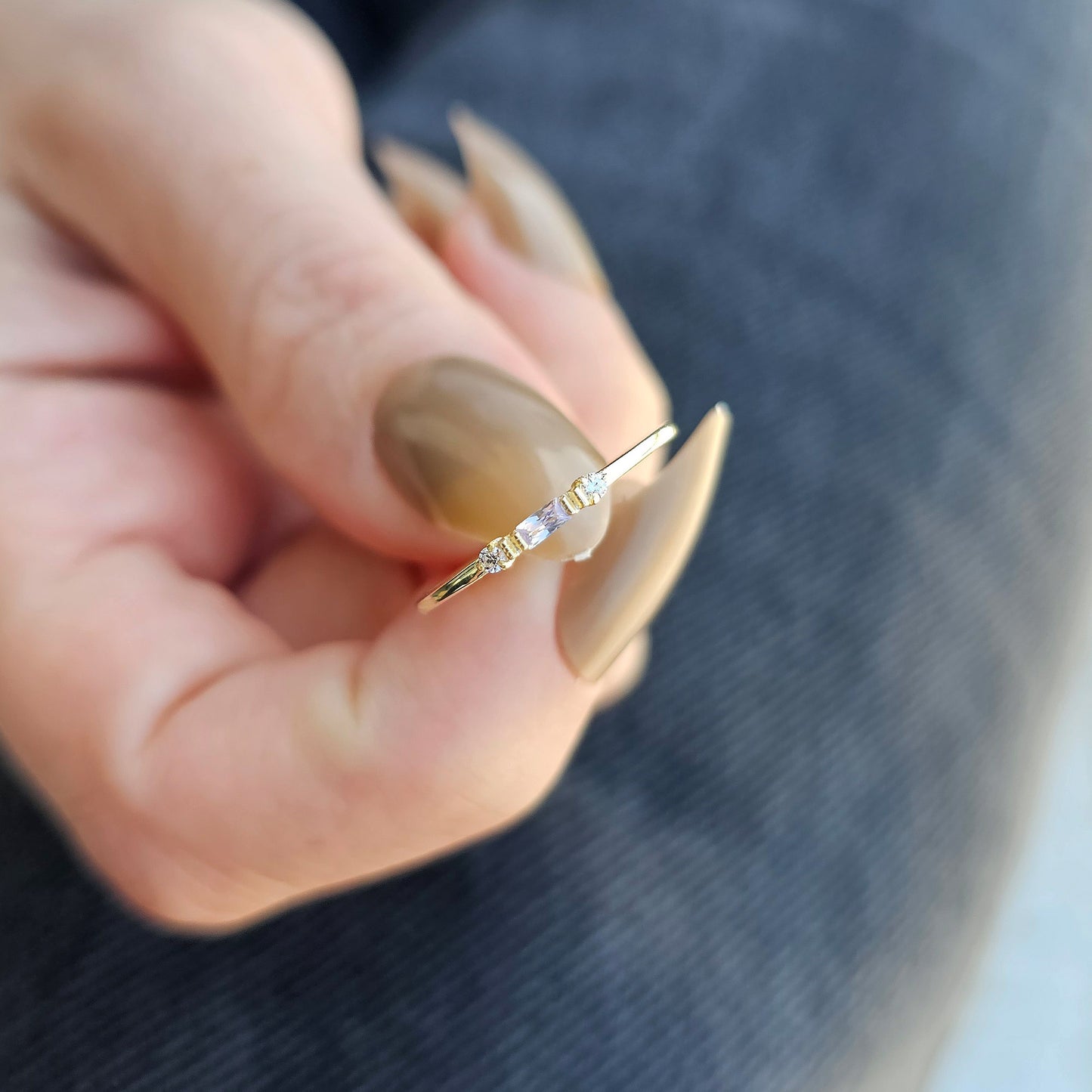 10K Gold Baguette Cut Lavender and Cz Ring - 2S6LAV