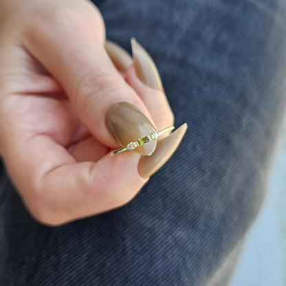 14K Gold Dainty Baguette Peridot and Diamond Ring - 2S6PER