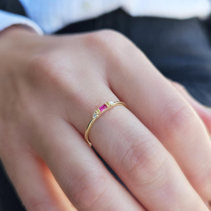 10K Gold Baguette Ruby and Thin Cz Ring - 2S6RBY