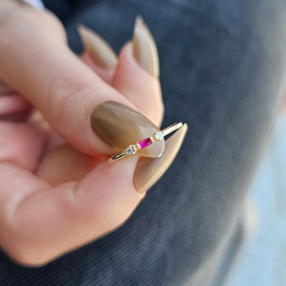 10K Gold Baguette Ruby and Thin Cz Ring - 2S6RBY
