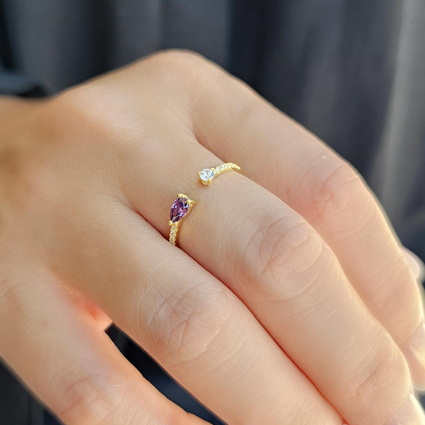 10K Gold Amethyst Pear and Diamond Open Ring - 2S74AME
