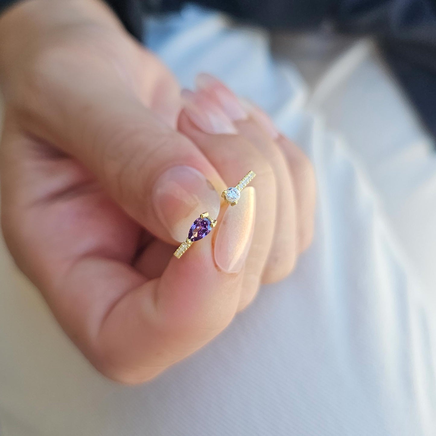 10K Gold Amethyst Pear and Diamond Open Ring - 2S74AME