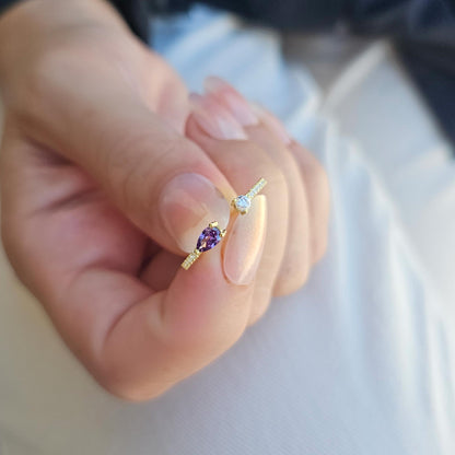 10K Gold Amethyst Pear and Diamond Open Ring - 2S74AME