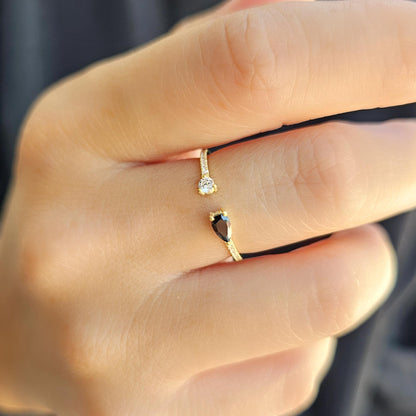 10K Gold Pear Black Onyx and Diamond Open Ring - 2S74BLK