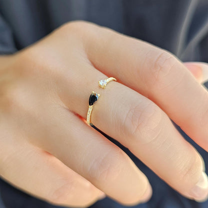 10K Gold Pear Black Onyx and Diamond Open Ring - 2S74BLK