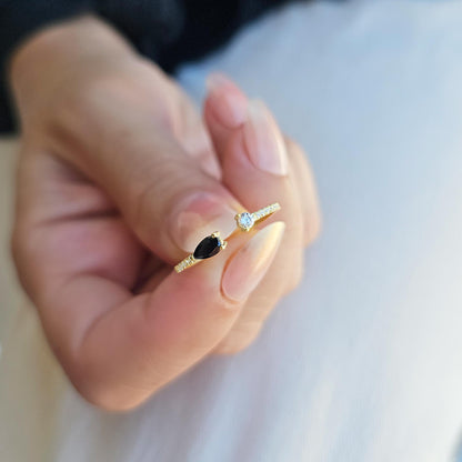 10K Gold Pear Black Onyx and Diamond Open Ring - 2S74BLK
