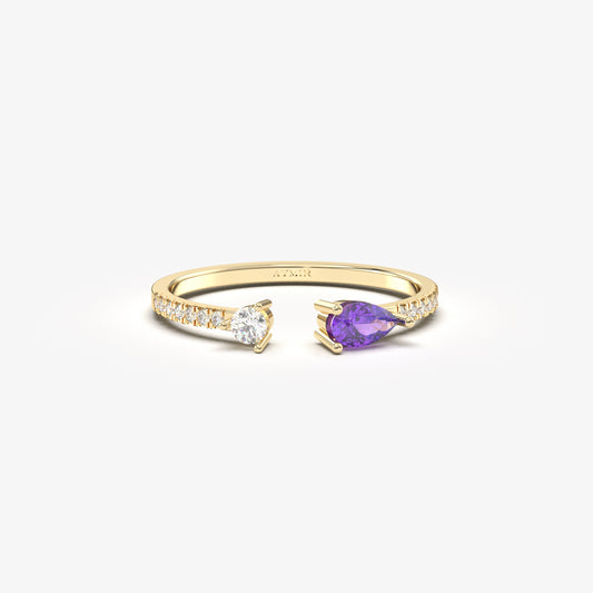 10K Gold Amethyst Pear and Cz Open Ring - 2S74AME
