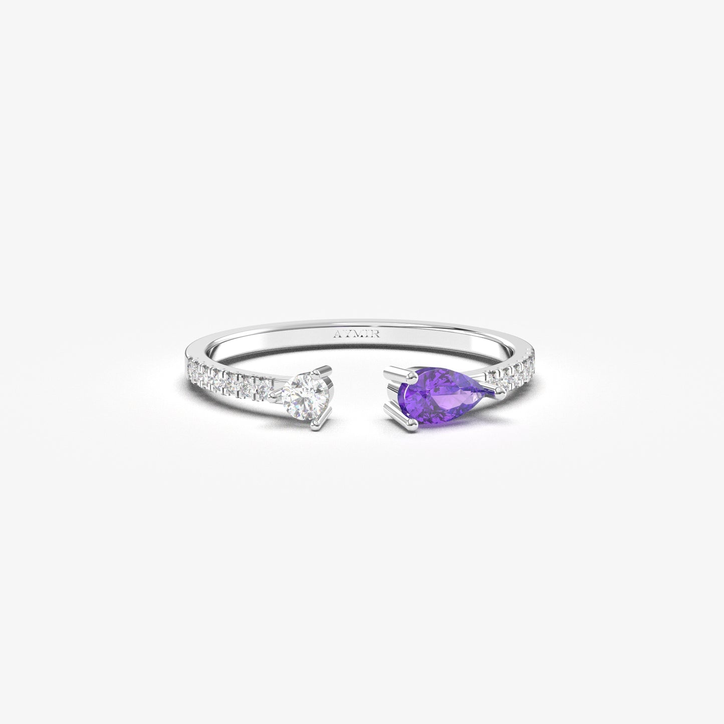 10K Gold Amethyst Pear and Diamond Open Ring - 2S74AME
