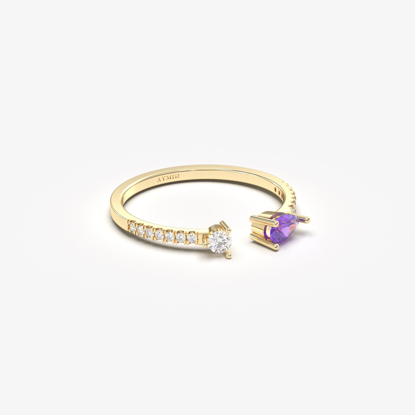 10K Gold Amethyst Pear and Diamond Open Ring - 2S74AME