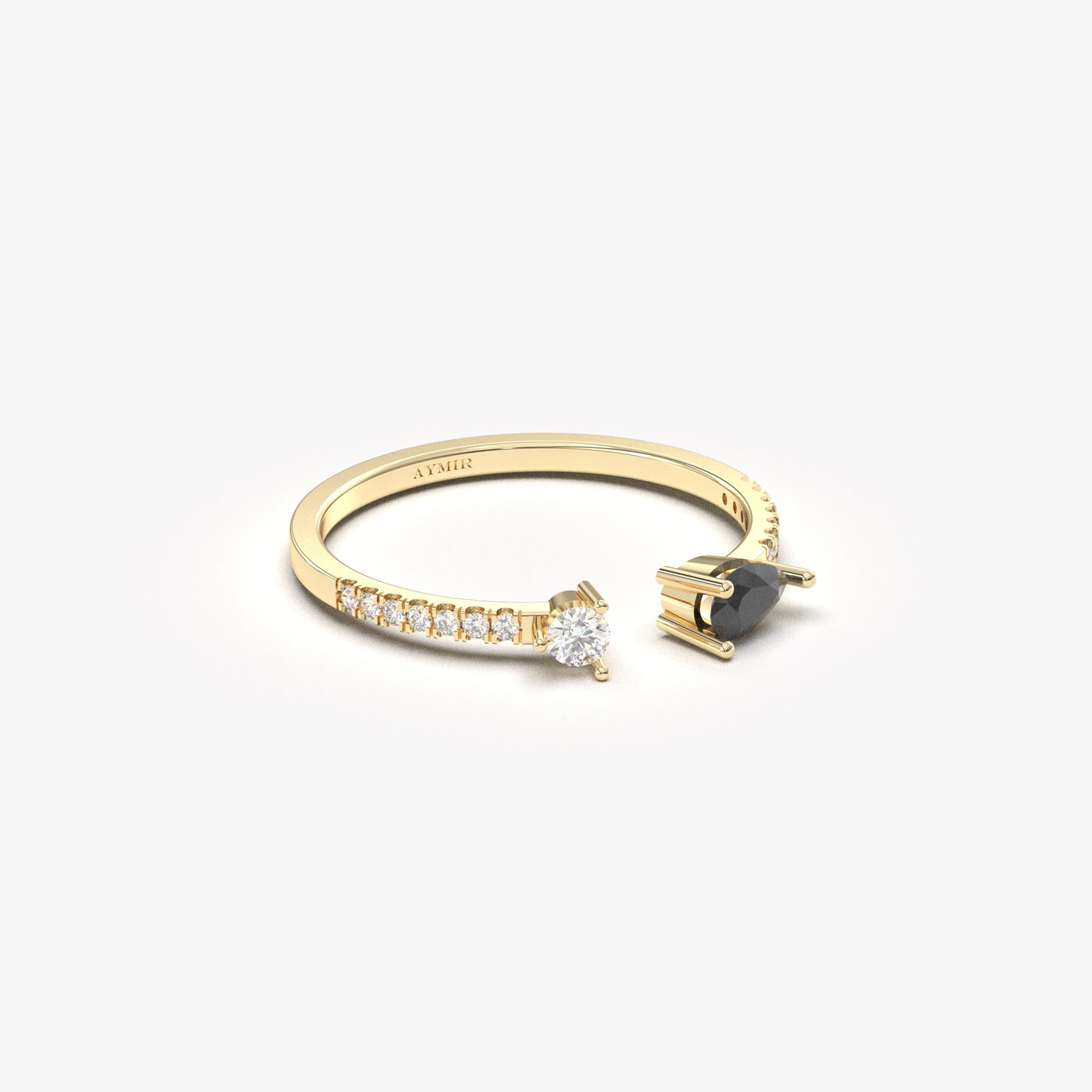 10K Gold Pear Black Onyx and Diamond Open Ring - 2S74BLK