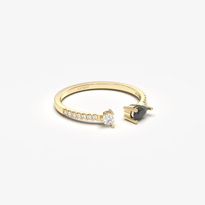 10K Gold Pear Black Onyx and Diamond Open Ring - 2S74BLK