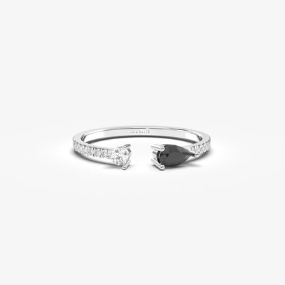 10K Gold Pear Black Onyx and Diamond Open Ring - 2S74BLK