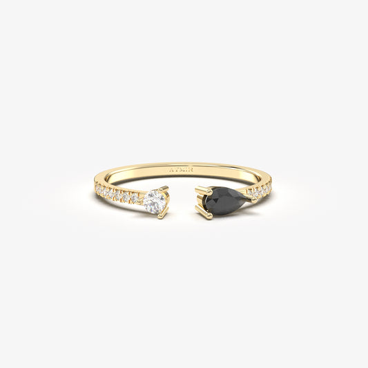 14K Gold Pear Black Onyx and Diamond Open Ring - 2S74BLK
