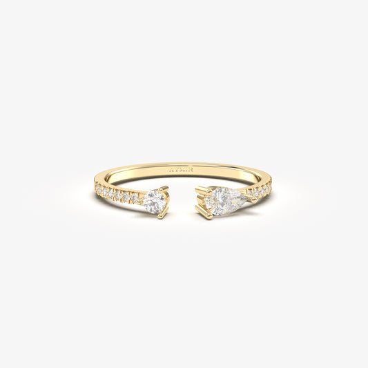 18K Gold Pear and Cz Open Ring - 2S74DIA