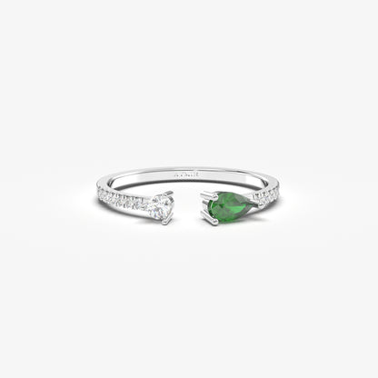 10K Gold Pear Cut Emerald and Cz Open Ring - 2S74EME
