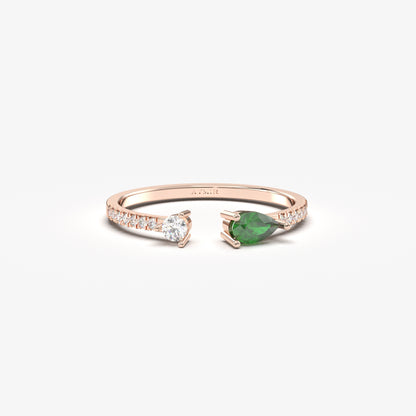 10K Gold Pear Cut Emerald and Diamond Open Ring - 2S74EME